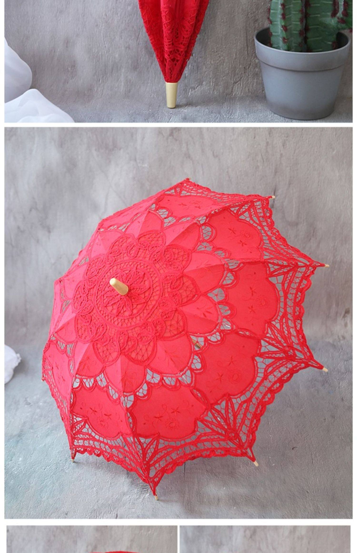 洋伞女婚庆结婚新娘伞大红伞复古风蕾丝宫廷工艺伞拍照长柄伞