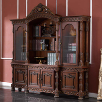American solid wood retro four-door bookcase European-style bookcase bookcase Locker Cabinet cabinet Cabinet Room-living room glass cabinet