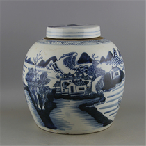 Qing Dynasty All handmade blue and white snow landscape landscape water map jar 《70-80 years old 》 antique collection