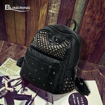 Wash leather rivet shoulder bag female casual backpack Korean version of pu Fashion Women bag travel small bag 2021 New Tide