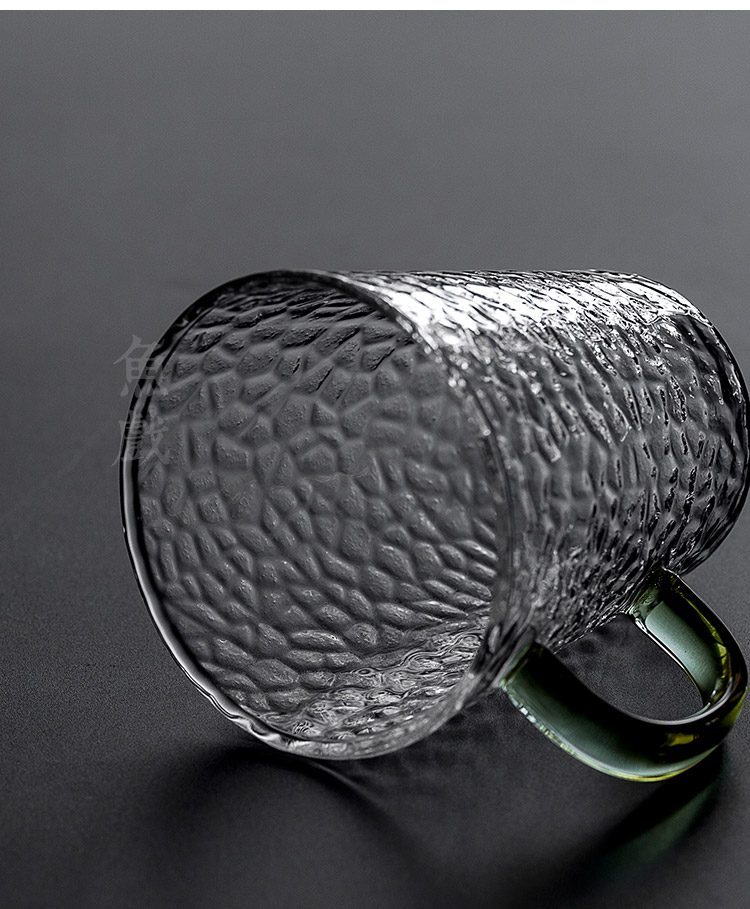 鱼戏 锤纹家用玻璃杯子透明创意办公室喝水水杯带把绿茶杯马克杯_最帅