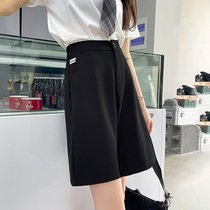 Black Casual Suit Shorts Women 2022 Summer Slim loose wide leg High waist a Words slim 5 50% Mid Pants