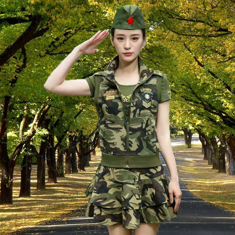 水兵舞迷彩裙2017春季新款半身裙带安全衬裤军绿a字短裙双层摆裙