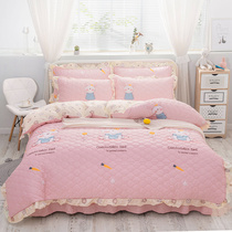100% cotton cotton padded four-piece cotton bed skirt bed cover bed hips quilted warm quilt cover bedding