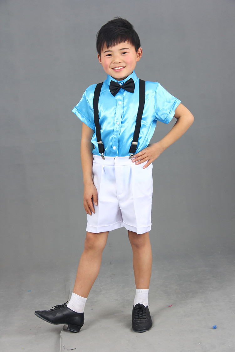 六一儿童背带裤演出服男童合唱舞蹈服装男孩幼儿园表演服短袖套装