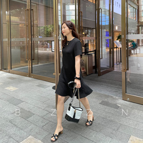 Elegant French commuter easy big beauty Japanese triacetate thous slim fishtail short sleeve dress two colors