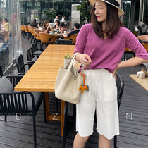 Like a soft building elastic waist drawstring casual straight tube pants spring and summer wear fashion knitted five-point pants