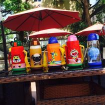 Childrens water cup Portable stainless steel thermos cup Straw Toddler cartoon plastic water cup glass large capacity student