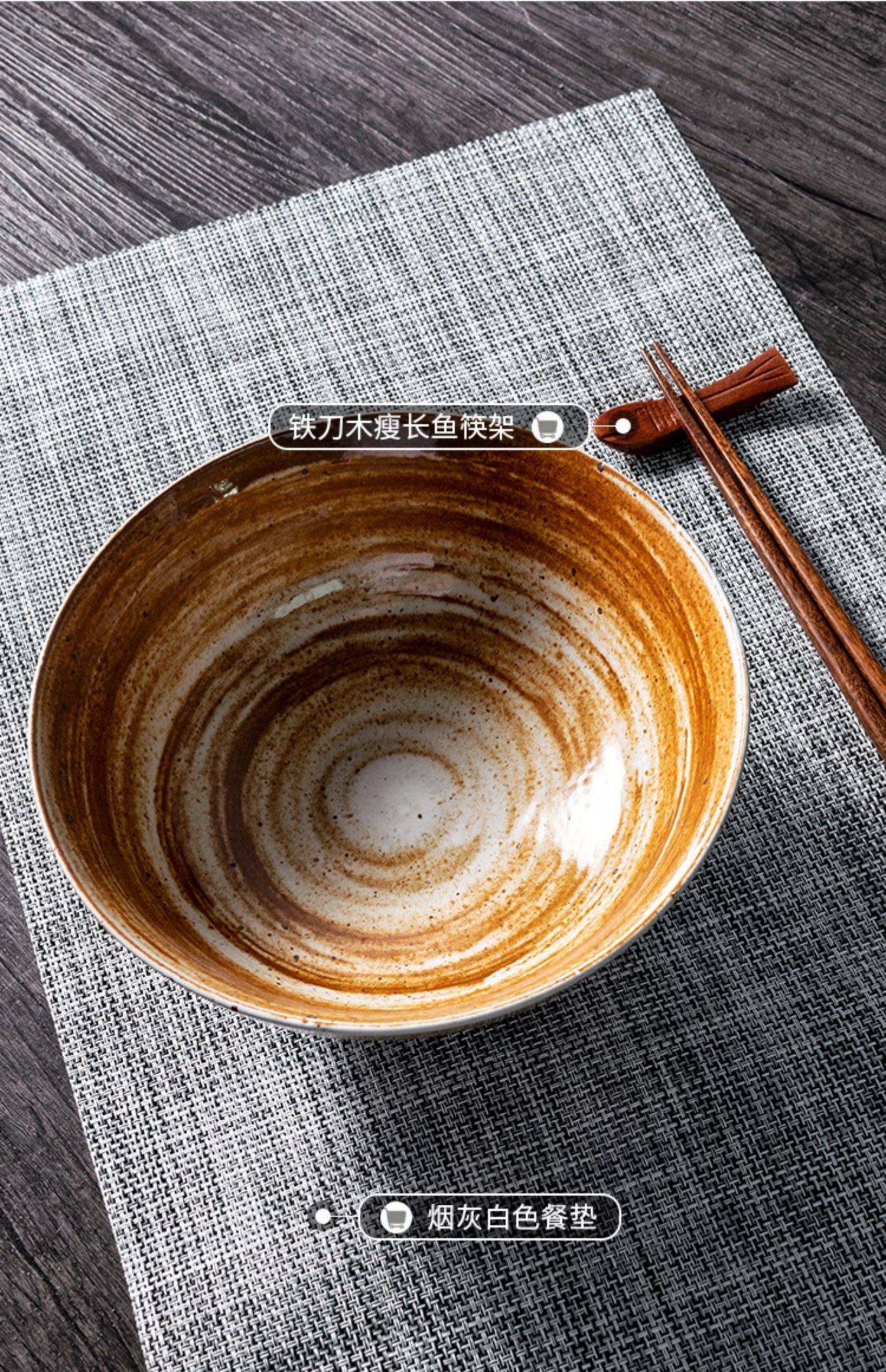 日式手工粗陶餐具套装复古陶瓷盘子平盘碟子家用米饭碗面碗汤碗