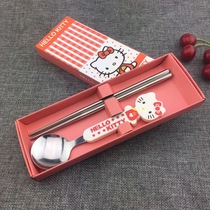 Cute childrens tableware set cartoon stainless steel spoon chopsticks Two-Piece Gift Box Portable tableware direct sale