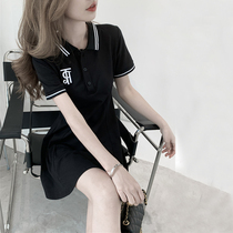 Black dress womens summer 2021 new Korean version of the waist thin temperament Polo skirt short-sleeved t-shirt skirt