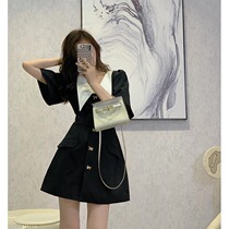 French small fragrance doll collar dress 2021 new spring temperament womens bubble sleeve small black skirt summer