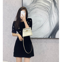 French black dress womens small fragrance summer dress 2021 new summer Hepburn style bubble sleeve small black skirt
