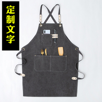 Customized tooling thickened canvas apron women Chinese restaurant same Korean Barber milk tea shop baking overalls men