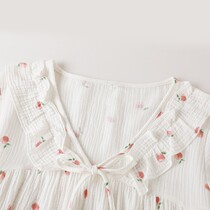 White Peach as bubble water ~ Japanese sweet lace cotton gauze pajamas womens summer short sleeve loose girl nightgown