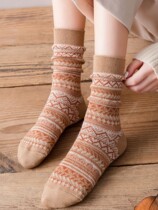 Curry socks womens midline socks autumn and winter cotton Japanese retro stacking socks diamond grid stockings stockings ins tide