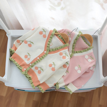 Spring and Autumn New Korean Women's Children's Sweater Women's Treasure Cherry Knitted Cardigan Open Button V-Neck Crewneck Jacket