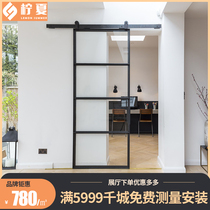 Lemon summer glass barn door Aluminum alloy extremely narrow frame kitchen door sliding door Nordic minimalist customization