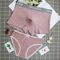 Couple underwear cotton sexy lace trim men and women underwear set 100% cotton crotch waist 2 creative hot