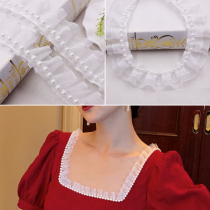 Make clothes collar cuffs wooden ear lace accessories Pearl chiffon yarn with ruffled beads diy home textile material