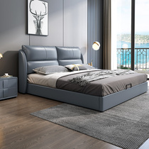 Bed Modern simple double bed 1 8 meters Nordic light luxury leather bed Master bedroom wedding bed Small apartment storage leather bed