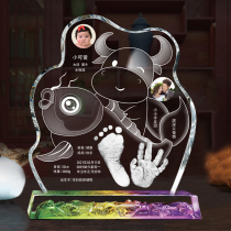 Baby hand and foot print souvenir Crystal table Baby birth custom full moon hand and foot print Newborn year-old gift