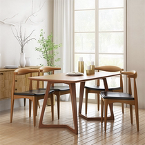 Nordic Solid Wood Table Extremely Minimalist Small Family Dining Table Rectangular Table Long Table White Wax Wood Log Dining Table And Chairs Combination