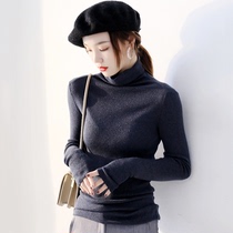 Japanese womens clothing Australian sheep wool bottoming shirt womens 2021 autumn and winter new high-neck elastic slim-fit glitter sweater