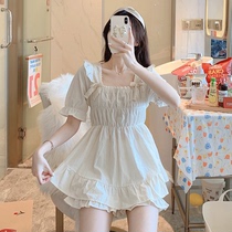 Sleepwear woman Summer thin short sleeves shorts pure cotton 2022 The new French style palace windy Princess Sweet Home Residence Dress