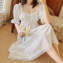 Sleeping Skirt Woman Short Sleeve Summer Thin web Red exploits French style retro palace Wind can be worn out of pajamas princess Home Residence Dress
