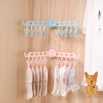 Balcony toilet no trace pasting wall hanging clip socks underwear drying rack folding rack