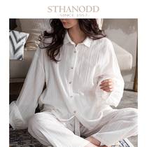 Bigano light luxury pajamas home clothing suit women loose cardigan striped lantern sleeve home Cotton Spring and Autumn wear