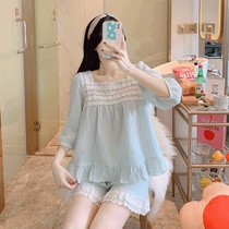 Pajamas female summer thin home clothes ins Wind short-sleeved shorts cotton gauze can be worn outside princess style two-piece set