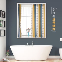 Free installation of rental house curtains non-perforated bedroom living room thickening small curtain fabric finished Velcro telescopic rod