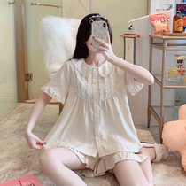 Pajamas women 2021 summer new cotton foreign style comfortable sweet lace cute short sleeve shorts home wear