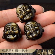 Natural Golden obsidian Buddha head obsidian beads scattered beads diy bracelet bracelet accessories Maitreya Buddha back