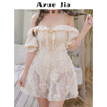 Swimsuit Women summer 2021 New Conservative belly thin Korean ins Wind suspenders skirt lace lace one-piece swimsuit