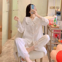 Princess wind doll collar pajamas female spring and autumn cotton long sleeve white cute winter Court home clothing two-piece set