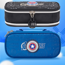 Primary and secondary school students large-capacity pencil bag with password lock Boy Iron Man stationery bag Childrens canvas portable pencil box