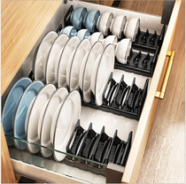 Kitchen dish storage rack Drawer Built-in layered divider cabinet Inner plates Dishes utensils cupboard bowl storage rack