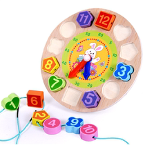 Montessori Early education clock Cognitive educational toy Threading beaded digital alarm clock shape matching Daily life teaching aids