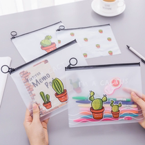 Japan-ROK Creative Little Fresh Cactus Pull Side Bag Transparent Frosted Student Cute Pen Bag Stationery Debris cashier bag