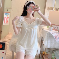 Sleepwear women Summer thin Ice Silk Short Sleeves Shorts Lotus Leaf Side Bubble sleeves 2022 New emulated Silk Home Residence Suits