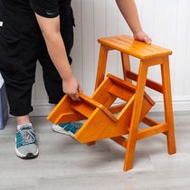 Solid Wood Terraces Home Folding Stairs Chair Multifunction Dual-use Three-step Small Step Ladder Bench Den High Pedal Ladder Stool
