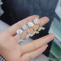 High-grade fishtail cat eye stone earrings female Korean temperament Joker Net red earrings short silver needle earrings earrings