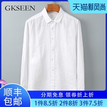 GKSEEN linen shirt mens long-sleeved thin section loose 2019 new solid color cotton linen shirt autumn and winter base shirt
