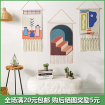 ins hand-woven homestay Wall tassel tapestry decoration Nordic wind meter box abstract painting fabric background bedroom