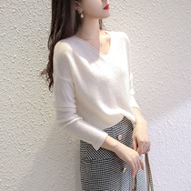 Japanese womens pure cashmere sweater womens 2021 autumn and winter new crimped V-neck loose sweater bottoming