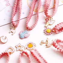 Cute student Teenage Girl Hearts Pink Lace Lace elastic leather gluten knotted cartoon falling hair rope small cherry hair Circle