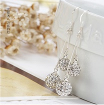 925 Pure Silver Earrings Woman Han Edition Long Drill Ball Temperament Ear Pendant Fashion South Korea Crystal Earring Anti Allergy Gift